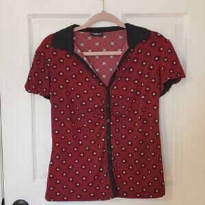 PerSeption Concept Red Black Patterned Button Down Shirt Gothic Romantic NO SIZE
